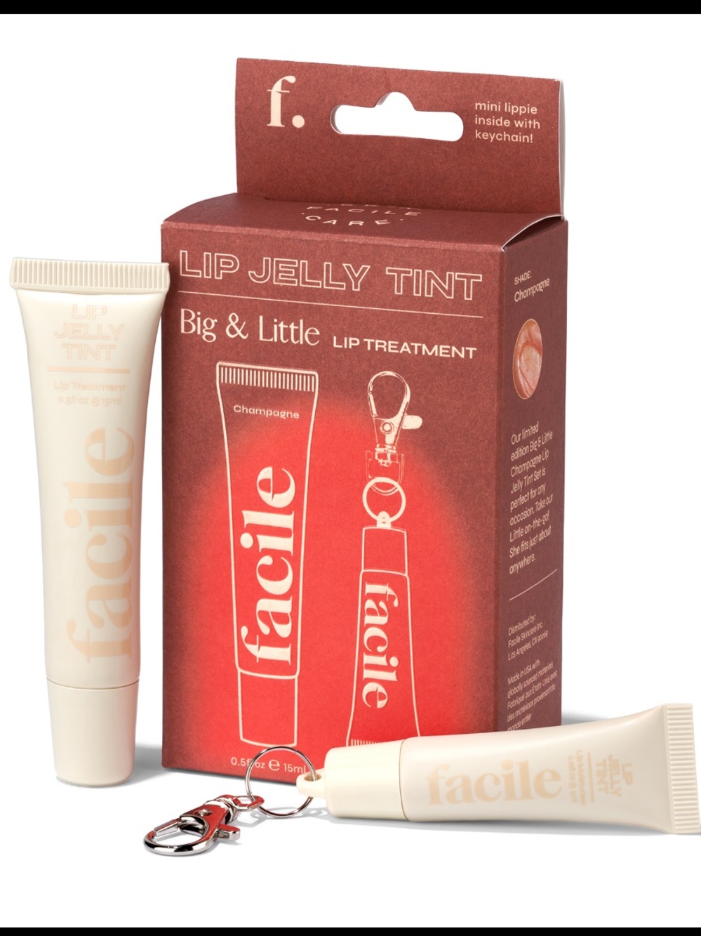 Facile Big & Little Champagne Lip Jelly Tint Set + Keychain – NEW